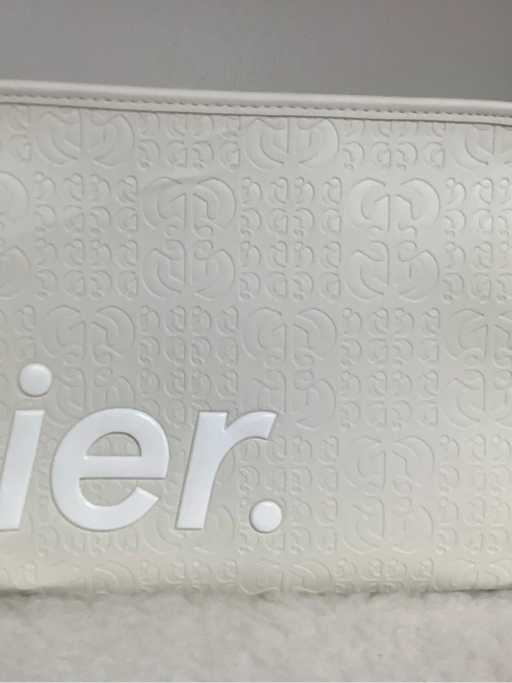 Glossier Limited Edition White Embossed Logo Cosmetic Case w Dust Bag